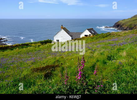 Haus auf Felsen, Cape Cornwall, in der Nähe von St. Just in Penwith, Cornwall, England, Großbritannien Stockfoto