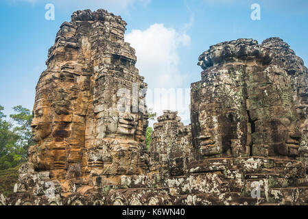 Gesicht Türme, steinernen Gesichter, Bodhisattva Lokeshvara, Avalokiteshvara, Tempel, Ruinen, Bayon Tempel, Angkor Thom Komplex Stockfoto