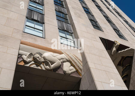 Das Rockefeller Center, Klang und Licht, Low-res-Panel, 30 Rockefeller Plaza, NYC Stockfoto