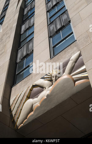 Das Rockefeller Center, Klang und Licht, Low-res-Panel, 30 Rockefeller Plaza, NYC Stockfoto