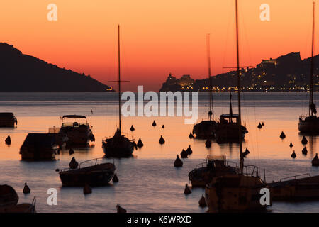 Einen schönen Sonnenuntergang der Hafen von Lerici, Ligurien, Italien, photoarkive Stockfoto