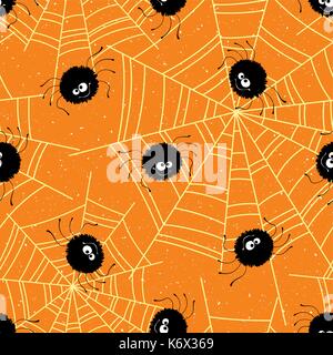 Halloween nahtlose Hintergrund mit Spinnen und Web. Vector Illustration Stock Vektor