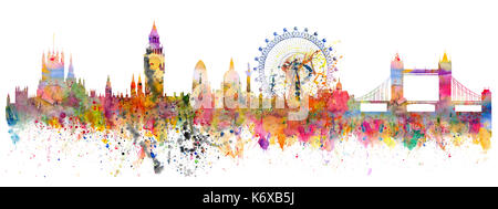 Abstrakte Darstellung der Londoner Skyline - Aquarell Flecken und Pinselstrich Stockfoto