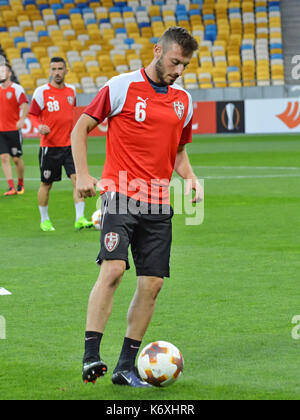 Kiew, Ukraine. 13 Sep, 2017. Skenderbeu Korca Training vor dem Spiel mit dem FC Dynamo Kiew in der UEFA Europa League an der Olimpiyskiy Stadion in Kiew Quelle: Alexandr Gusew/Pacific Press/Alamy leben Nachrichten Stockfoto