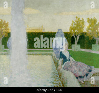 Fritz Erler Frau Im Park bin Brunnen 1900 Stockfoto