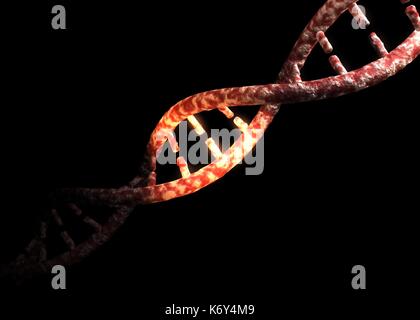 Leuchtende DNA-Helix (Desoxyribonukleinsäure) Konzept gen/Genom auf schwarzem Hintergrund isoliert. Stockfoto