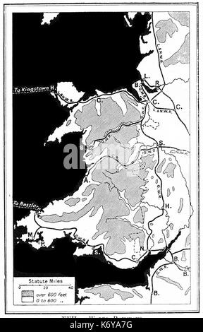 Eine 1914 Karte der Eisenbahnen in Wales Stockfoto