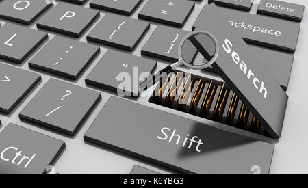 3D-Darstellung. Offene suchen" mit gelben Ordner und Lupe. Online Storage Konzept Stockfoto