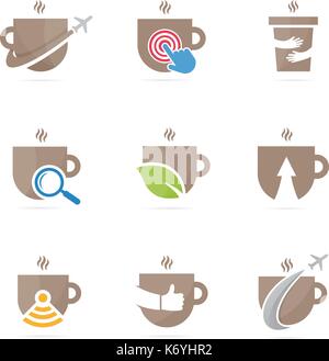 Satz von Kaffee logo Kombination. Getränk und Kaffee Symbol oder Icon. Einzigartige organische Cup und Tasse Logo Design Template. Stock Vektor