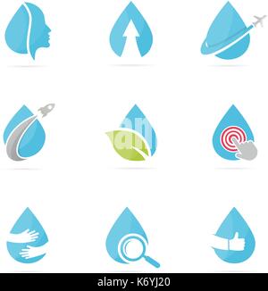 Satz von Wassertropfen logo Kombination. Öl- und droplet Symbol oder Icon. Einzigartige aqua und Flüssigkeit Logo Design Template. Stock Vektor