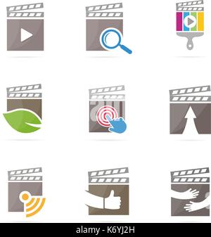 Satz von Klappe logo Kombination. Film und Kino Symbol oder Icon. Einzigartige Film und Video Logo Design Template. Stock Vektor