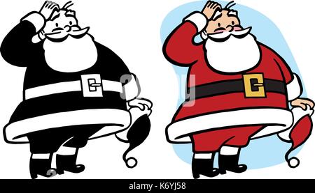 Einen verwirrten Santa Claus nimmt seinen Hut und Kratzer den Kopf. Stock Vektor