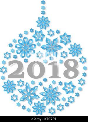 Frohes Neues Jahr 2018 Schneeflocke christmas ball Urlaub herzlichen Glückwunsch Karte. Stock Vektor
