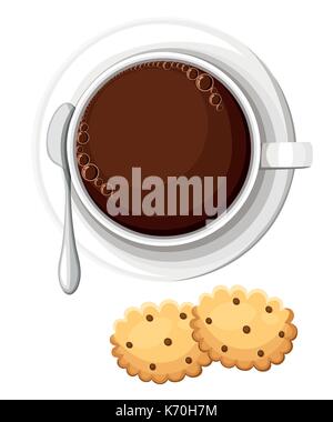 Eine Tasse heißen Tee oder Kaffee. Cookies mit Schokoladenstückchen. Heißes Getränk. Vector Illustration Webseite und mobile App Design Vector Element Stock Vektor