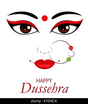 Happy Dussehra Vector Illustration. Kontur von Maa Durga Gesicht auf weißen Hintergrund für hinduistische Fest. Stock Vektor