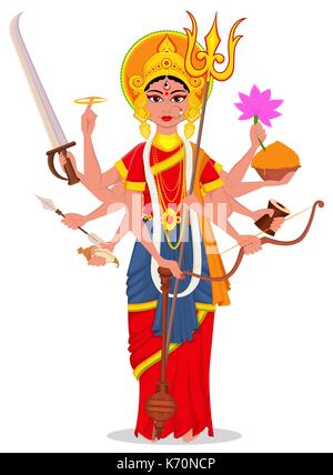 Happy Dussehra Vector Illustration. Maa Durga auf weißem Hintergrund für hinduistische Fest. Stock Vektor