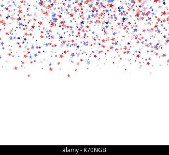 Rote, blaue und weiße Sterne vom Himmel fallen, nationalen USA-Flagge Farben. Vector Illustration auf weißem Hintergrund Stock Vektor