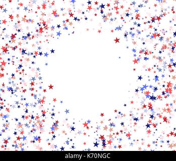 Rote, blaue und weiße Sterne mit leeren Kreis in der Mitte, der nationalen USA-Flagge Farben. Vector Illustration auf weißem Hintergrund Stock Vektor
