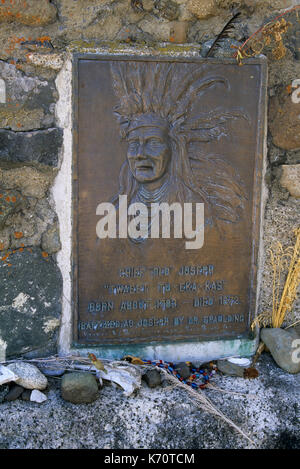 Plakette auf Chief alten Joseph Grab, Nez Perce National Historical Park, Illinois Stockfoto