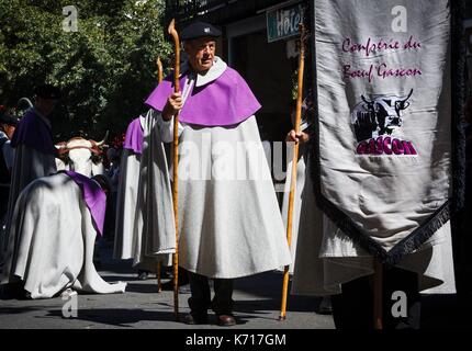 Frankreich, Ariège, St. Girons, Autrefois Couserans, Szene des Lebens während der Tage der ländlichen Animationen auf der alten Jobs von gestern in die Couserans, folk Parade in den Straßen von StGirons Stockfoto