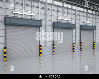 3D-rendering Lager Interieur mit Shutter Türen geschlossen Stockfoto