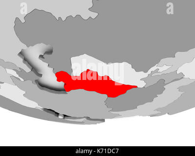 In Rot auf Grau politische Globus Turkmenistan. 3D-Darstellung. Stockfoto