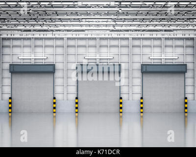 3D-rendering Lager Interieur mit Shutter Türen geschlossen Stockfoto