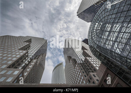 Von links nach rechts, AT&T Gebäude, Goldman Sachs, American Express Tower, zwei World Financial Center in Manhattan, New York City Stockfoto