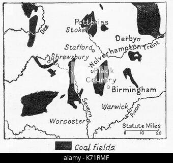 Eine 1914 Karte der Reviere in den englischen Midlands Stockfoto