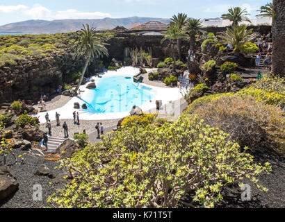 Tropische Gärten Jameo Grande pool Jameos de Aqua, von Cesar Manrique