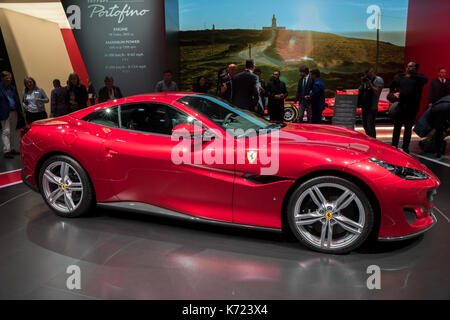 Frankfurt am Main, Deutschland. 13 Sep, 2017. Neue Ferrari Portofino Sportwagen Debüt auf der Frankfurter Automobilausstellung IAA 2017. Credit: JLBvdWOLF/Alamy leben Nachrichten Stockfoto