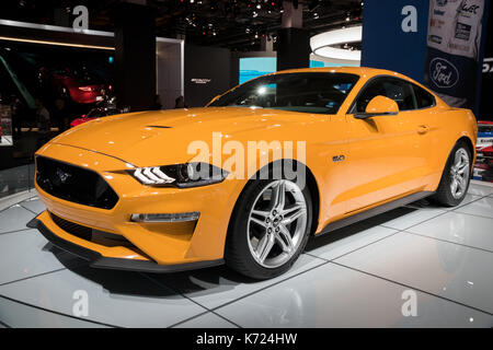 Frankfurt am Main, Deutschland. 13 Sep, 2017. 2018 Ford Mustang GT-Sportwagen auf der Frankfurter Automobilausstellung IAA 2017. Credit: JLBvdWOLF/Alamy leben Nachrichten Stockfoto