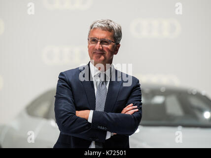 Frankfurt am Main, Deutschland. 14 Sep, 2017. Audi-chef Rupert Stadler an der Audi Messestand auf der Internationalen Automobil-Ausstellung (IAA) in Frankfurt am Main, Deutschland, 14. September 2017. Foto: Andreas Arnold/dpa/Alamy leben Nachrichten Stockfoto