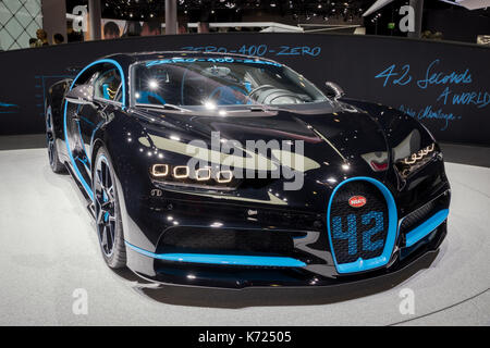 Frankfurt am Main, Deutschland. 13 Sep, 2017. Bugatti Chiron 42 Sekunden Edition präsentiert auf der Frankfurter Automobilausstellung IAA 2017. Credit: JLBvdWOLF/Alamy leben Nachrichten Stockfoto