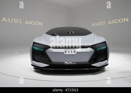 Frankfurt am Main, Deutschland. 12 Sep, 2017. Audi Aicon autonome elektrische Concept Car präsentiert auf der Frankfurter Automobilausstellung IAA 2017. Credit: JLBvdWOLF/Alamy leben Nachrichten Stockfoto