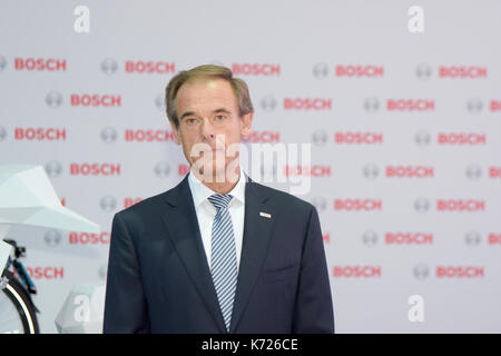 Frankfurt am Main, Deutschland. 14 Sep, 2017. Dr. Volkmar Denner, Bosch, auf der 67. IAA in Frankfurt/Main am Dienstag, den 14. September 2017 Stockfoto