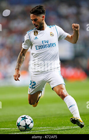 Madrid, Spanien. Credit: D. 13. Sep 2017. Isco (Real) Fußball: UEFA Champions League Gruppe H Übereinstimmung zwischen 3-0 Apoel FC Real Madrid im Santiago Bernabeu in Madrid, Spanien. Credit: D. Nakashima/LBA/Alamy leben Nachrichten Stockfoto