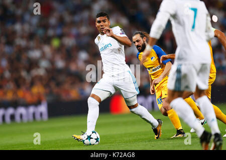 Madrid, Spanien. Credit: D. 13. Sep 2017. Casemiro (Real) Fußball: UEFA Champions League Gruppe H Übereinstimmung zwischen 3-0 Apoel FC Real Madrid im Santiago Bernabeu in Madrid, Spanien. Credit: D. Nakashima/LBA/Alamy leben Nachrichten Stockfoto