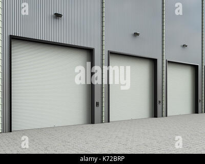3D-rendering Lager außen mit Shutter Türen Stockfoto