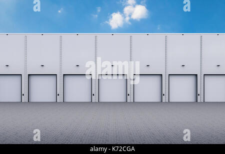 3D-rendering Lager außen mit Shutter Türen Stockfoto