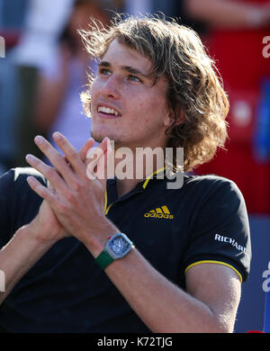 Rogers Cup 2017 - Herren Einzel Finale - Roger Federer vs. Alexander Zverev Jr. Featuring: Alexander Zverev Jr. wo: Montreal, Quebec, Kanada Wann: 13 Aug 2017 Kredit: ATP/WENN.com Stockfoto