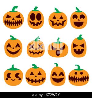 Kürbis Vector Icons Set, Halloween gruselige Gesichter Design, horror Dekoration Stock Vektor