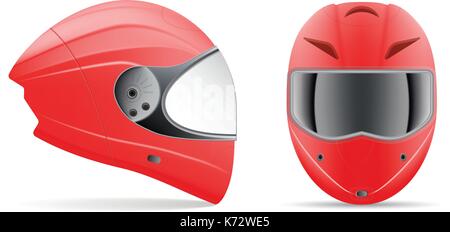 Hochwertige rotes Motorrad Helm. Vorder- und Seitenansicht isoliert auf einem weißen Hintergrund. Vector Illustration. Stock Vektor