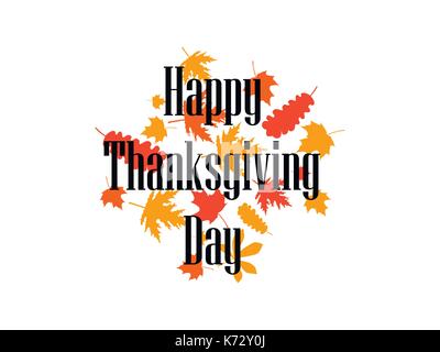 Happy Thanksgiving Day. Vergilbte Blätter im Herbst auf einem weißen Hintergrund. Die Inschrift im Vordergrund. Vector Illustration Stock Vektor