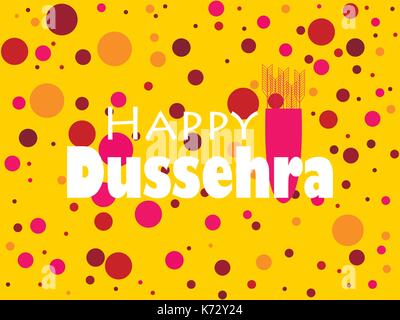 Happy Dussehra. Indische Fest Feier. Die Inschrift auf gelben Hintergrund mit Kreisen in verschiedenen Farben. Vector Illustration Stock Vektor