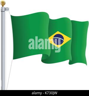 Winkende Brasil Flag isoliert auf einem weißen Hintergrund. Vector Illustration. Stock Vektor