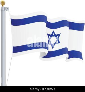 Winkende Israel Flagge isoliert auf einem weißen Hintergrund. Vector Illustration. Stock Vektor