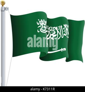 Winkende Saudi-arabien Flagge isoliert auf einem weißen Hintergrund. Vector Illustration. Stock Vektor