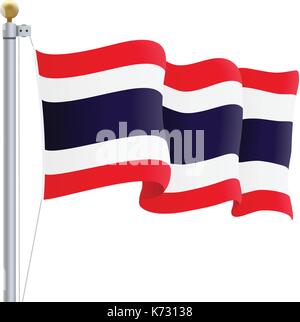 Winkende Thailand Flagge isoliert auf einem weißen Hintergrund. Vector Illustration. Stock Vektor