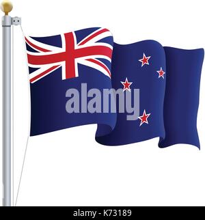 Winkende Neuseeland Flagge isoliert auf einem weißen Hintergrund. Vector Illustration. Stock Vektor
